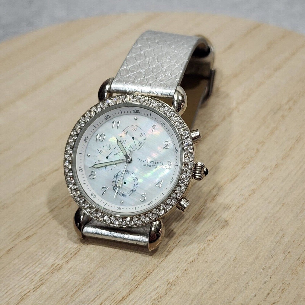 Vernier by 7west Womens Rhinestone Detailed Silver toned Watch